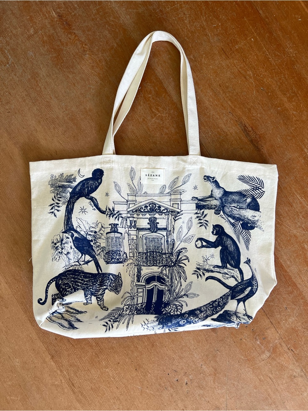 Sezane Canvas Tote Bag with Animal Print